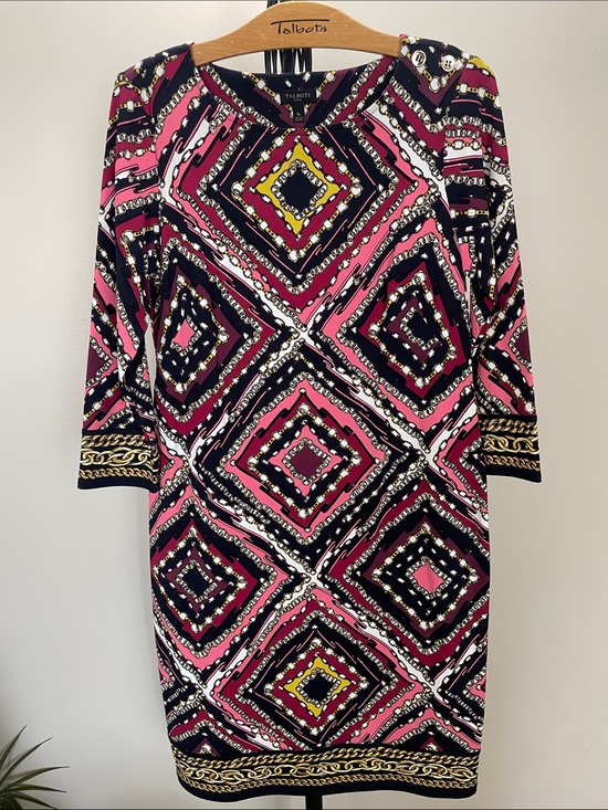Talbots Dresses & Skirts - Talbots Pink, Navy & White Geometric Sheath Dress